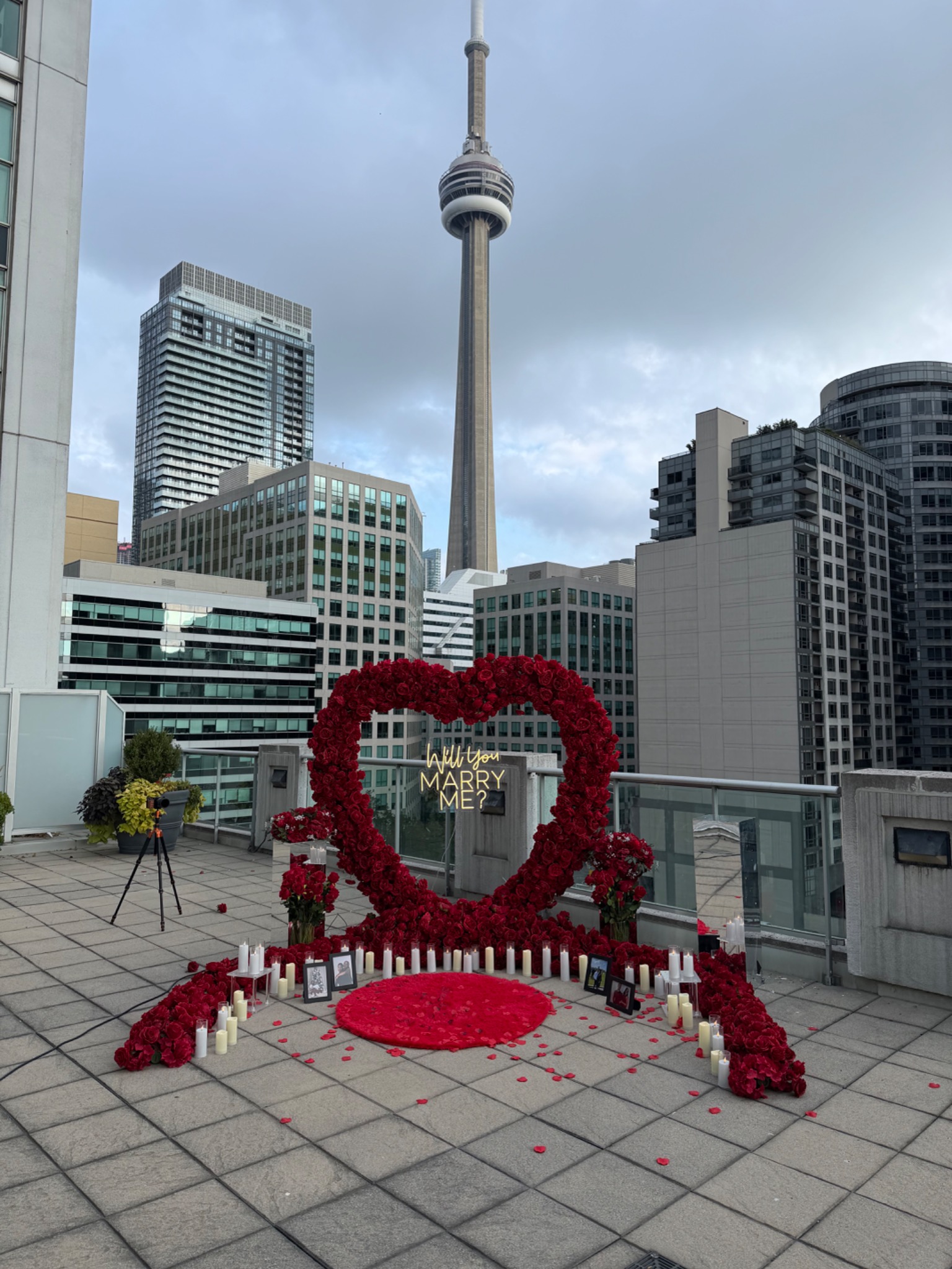 CN Tower rooftop heart setup